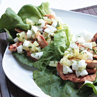 Thai Chicken Lettuce Wraps with Pineapple Jicama Slaw