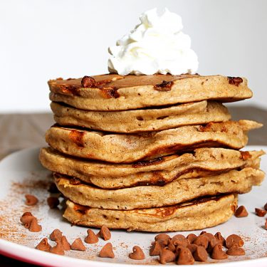Eggnog Cinnamon Chip Pancakes via Fabtastic Eats #eggnog #cinnamonchips #pancakes