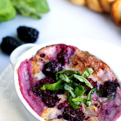 Hot Blackberry Fontina Dip with Black Truffle Crostini
