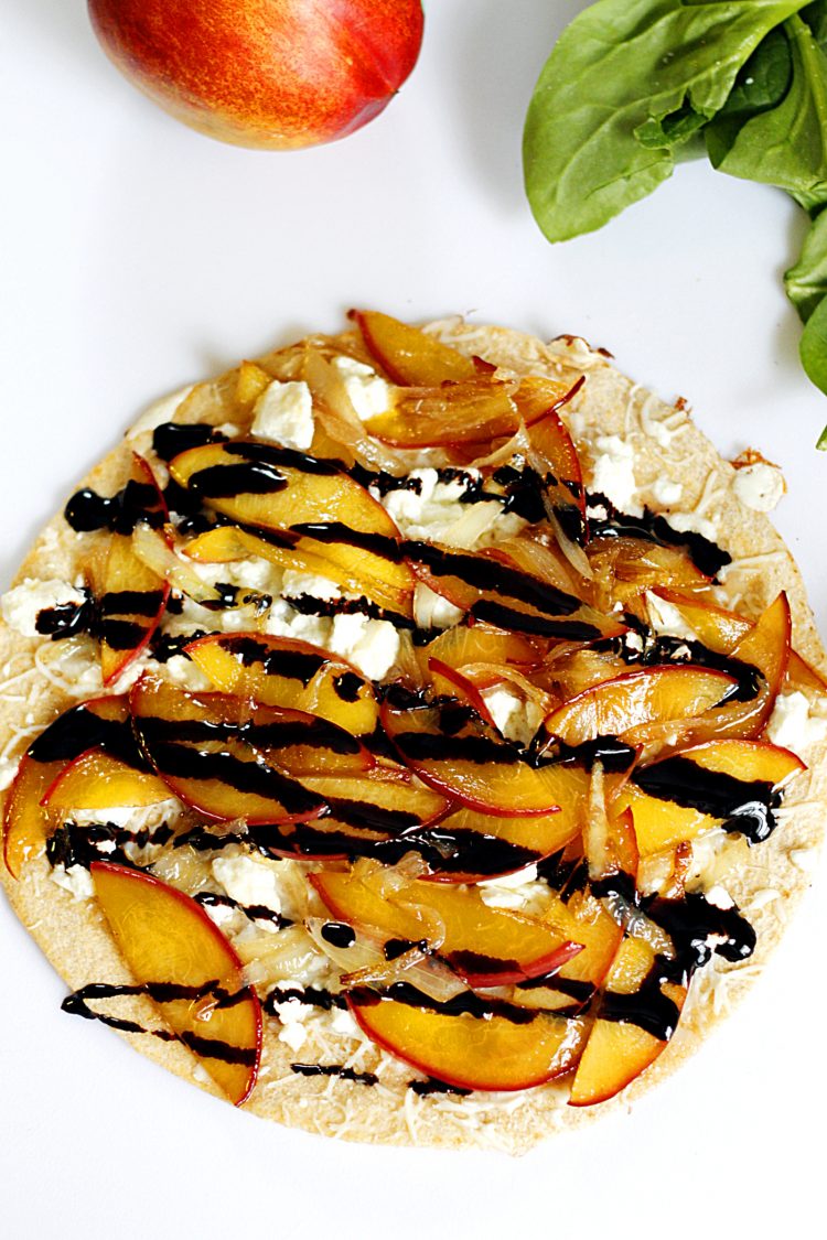Caramelized Nectarine and Feta Quesadilla with a Balsamic Glaze