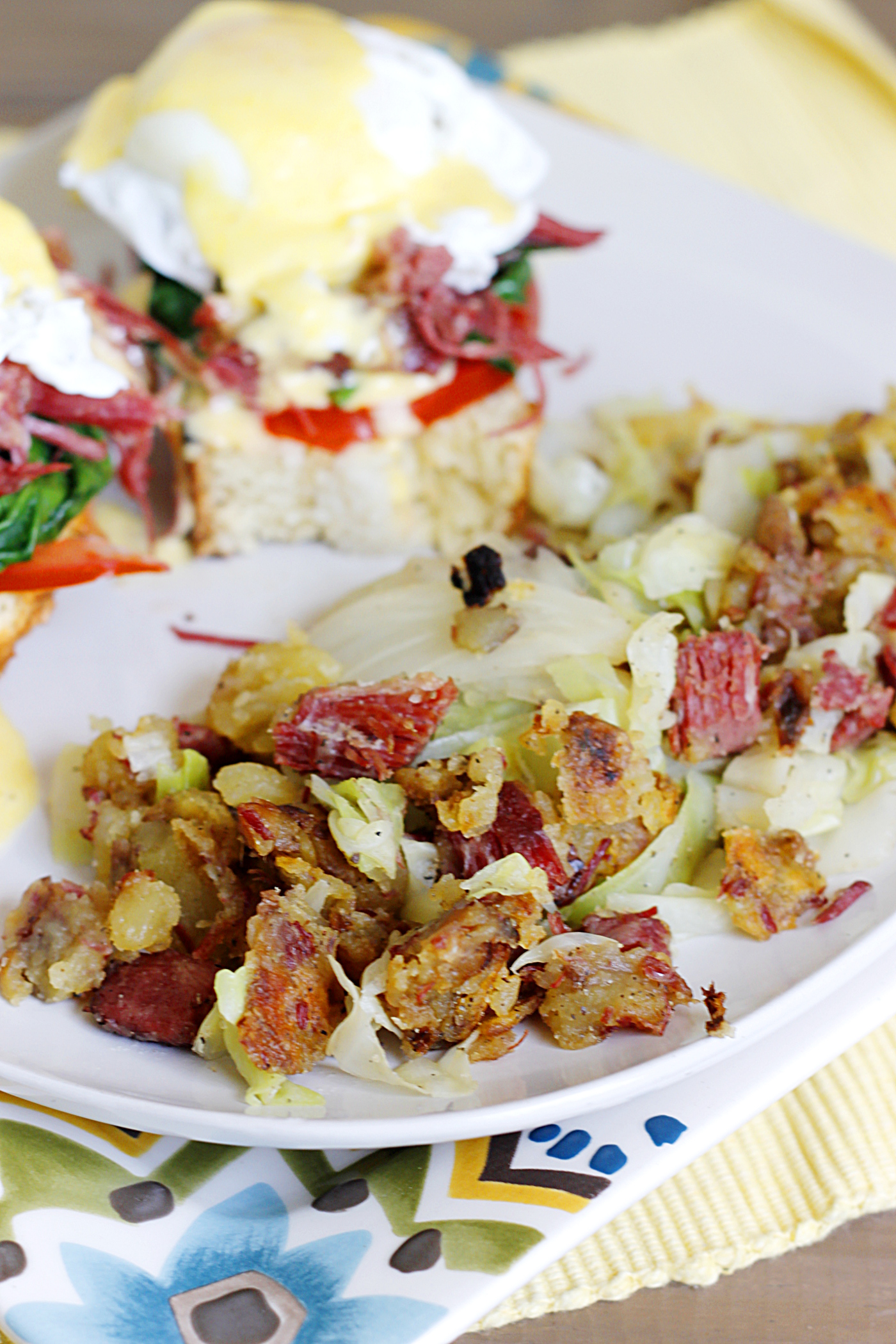 Irish Eggs Benedict with Corned Beef and Cabbage Hash