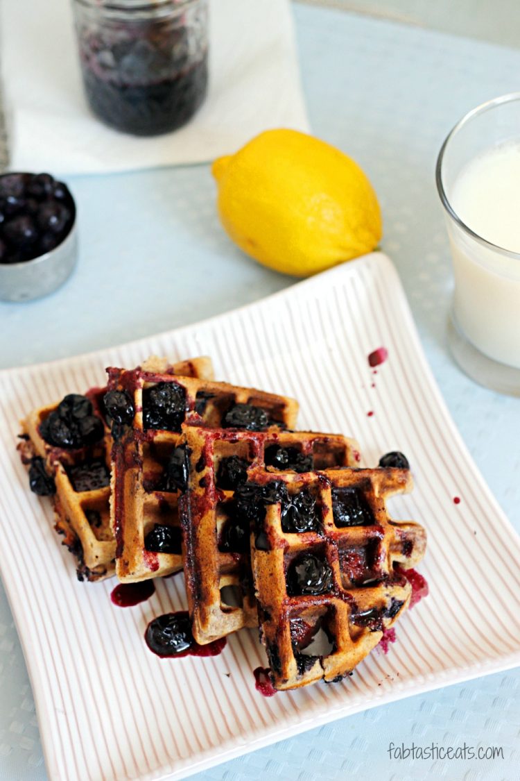 Whole Wheat Blueberry-Lemon Waffles with Blueberry Maple Syrup