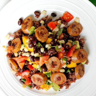 Jalapeno Chicken Sausage with Salsas over Red Quinoa