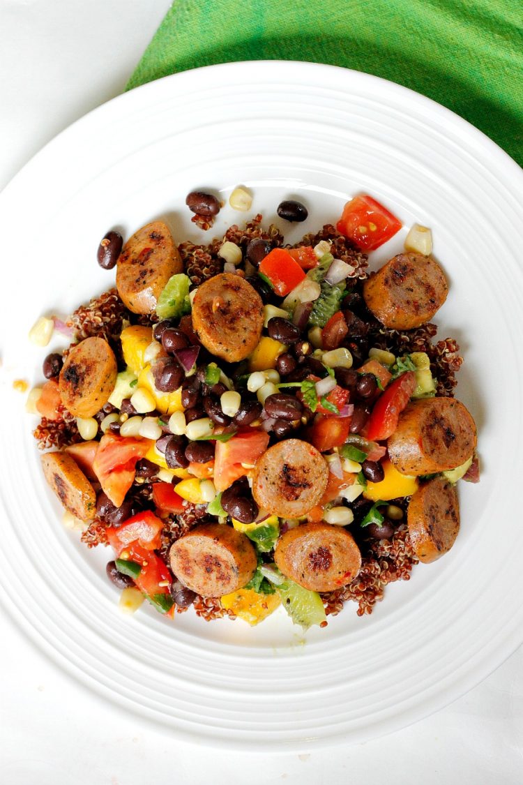 Jalapeno Chicken Sausage with Salsas over Red Quinoa
