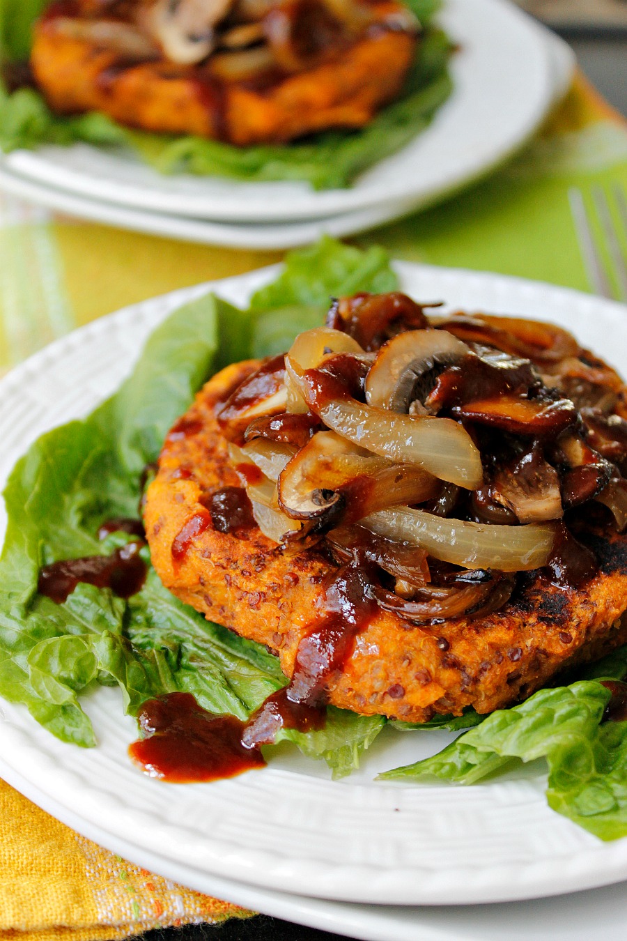Quinoa Sweet Potato Patties with Caramelized Onions and Mushrooms
