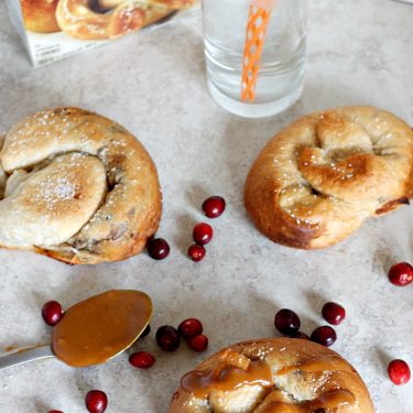 Caramelized Cranberries and Brie Stuffed Pretzels drizzled with Dulce de Leche | Fabtastic Eats