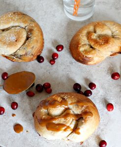 Caramelized Cranberries and Brie Stuffed Pretzels drizzled with Dulce de Leche | Fabtastic Eats