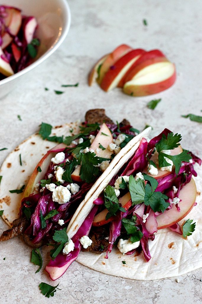 Cider Flank Steak Tacos with Red Cabbage Apple Slaw Belle Vie