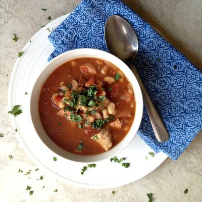 Smoked Sausage, Pork, and White Bean Soup (Lightened up!)