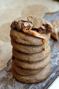 Caramel Stuffed Soft Gingerbread Cookies | Fabtastic Eats