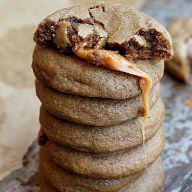 Caramel Stuffed Soft Gingerbread Cookies | Fabtastic Eats