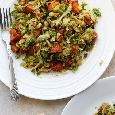 Warm Sweet Potato and Brussels Sprouts Salad with a Parmesan Vinaigrette | Fabtastic Eats