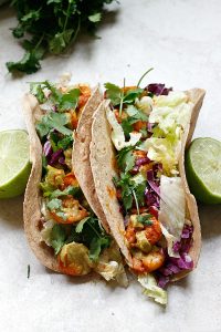 Spicy Shrimp Tacos with a Southwest Avocado Sauce | Fabtastic Eats