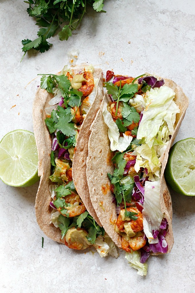 Spicy Shrimp Tacos with a Southwest Avocado Sauce | Fabtastic Eats