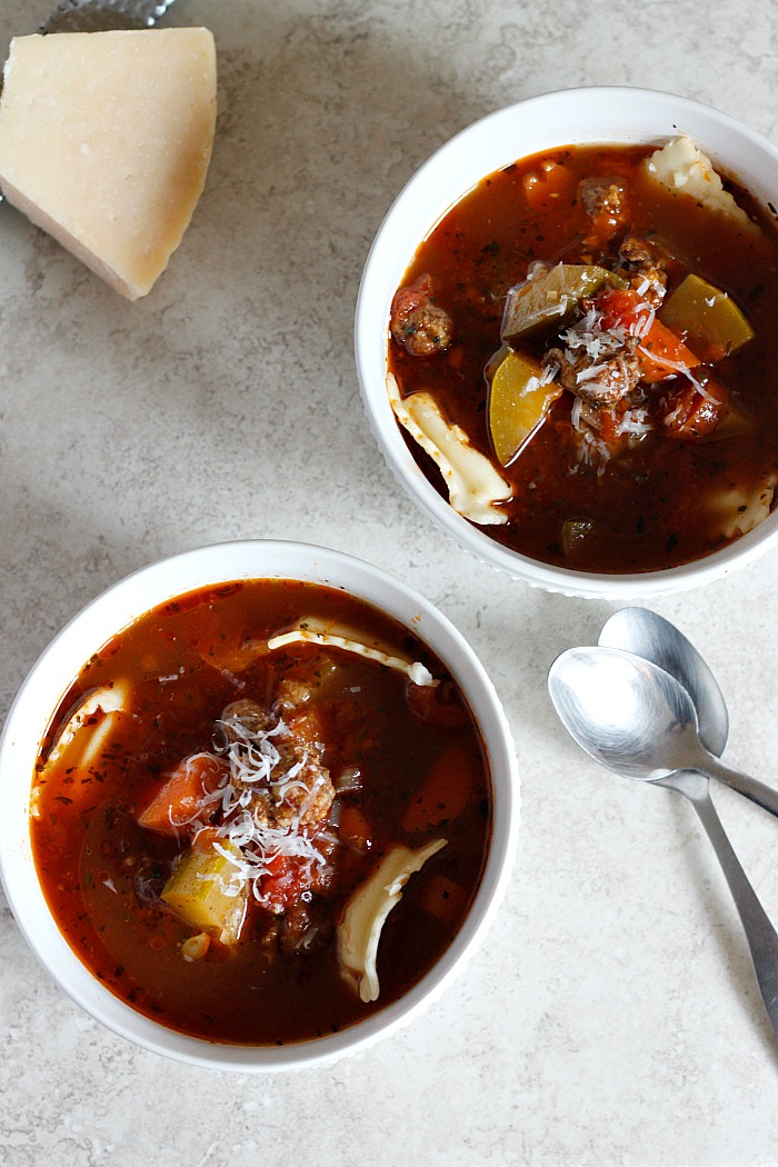 Spicy Sausage, Zucchini, and Cheese Ravioli Soup | Fabtastic Eats