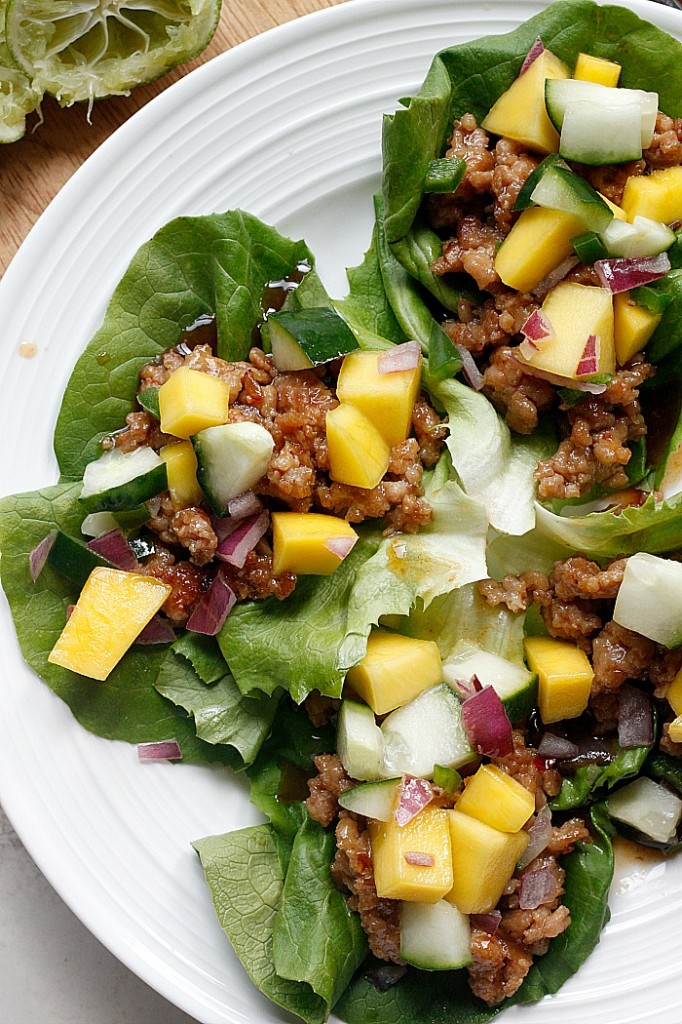 Hoisin Lime Pork Lettuce Wraps with a Cucumber Mango Salsa | Fabtastic Eats