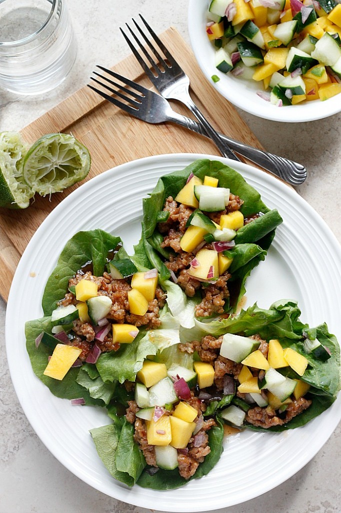 Hoisin Lime Pork Lettuce Wraps with a Cucumber Mango Salsa | Fabtastic Eats