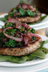 Quinoa Turkey Burgers with Caramelized Garlicky Kale and Onions | Fabtastic Eats