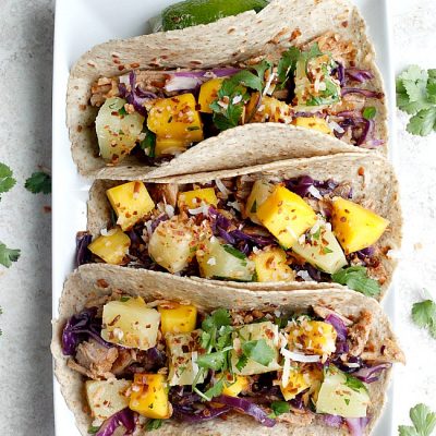 Pineapple Coconut Tacos with Mango Salsa and Toasted Coconut
