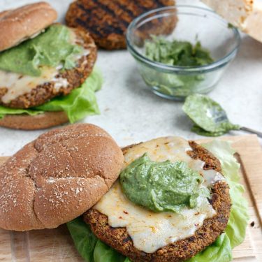 Quinoa, Black Bean, and Sweet Potato Burger with Avocado Crema and Buffalo Cheddar | Fabtastic Eats