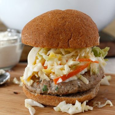 Jerk Turkey Burger with Creamy Feta and Mango-Apple Slaw | Fabtastic Eats