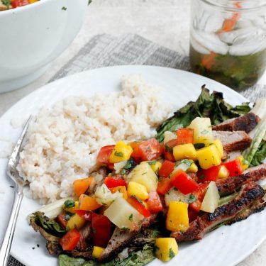 Grilled Pork Salad with Fruit Salsa and Coconut Rice | Fabtastic Eats