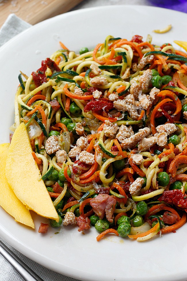 Pancetta & Sweet Pea Zucchini Noodles | Fabtastic Eats