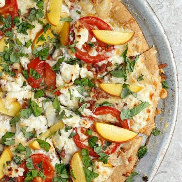 Three Cheese Peach and Pancetta Pizza | Fabtastic Eats