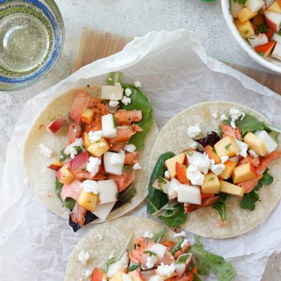 Spicy Salmon Tacos with Peach Salsa