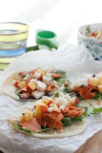 Spicy Salmon Tacos with Peach Salsa | Fabtastic Eats