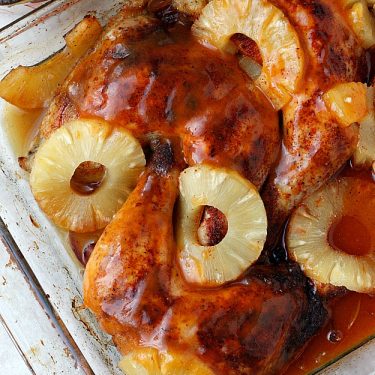 Pineapple Sriracha Glazed Chicken Quarters| Fabtastic Eats