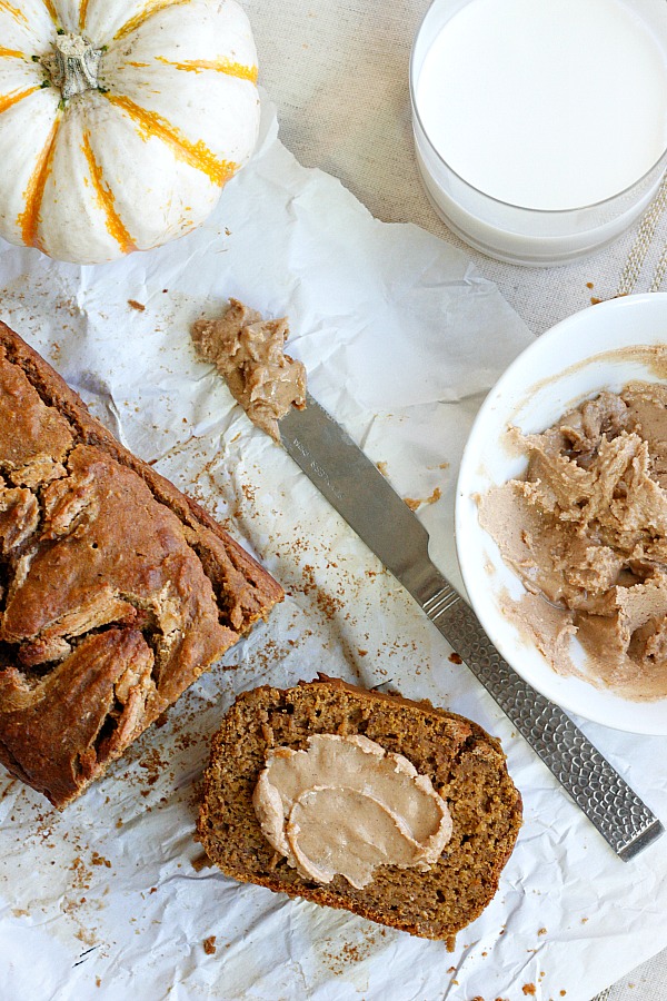 Healthy Pumpkin Bread with Cinnamon Cashew Butter | Fabtastic Eats
