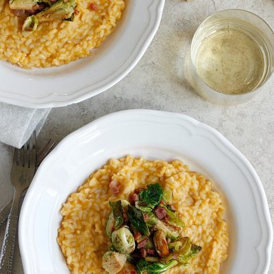 Butternut Squash Risotto with Pancetta and Brussels Sprouts