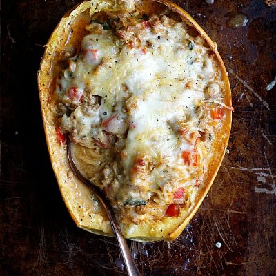 Pumpkin-Spaghetti Squash Mac and Cheese Boats