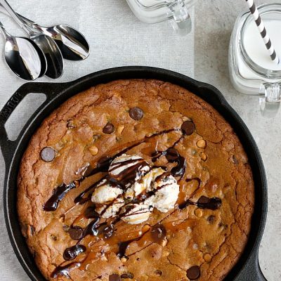 Dark Chocolate, Pumpkin Butter, & Butterscotch Skillet Cookie