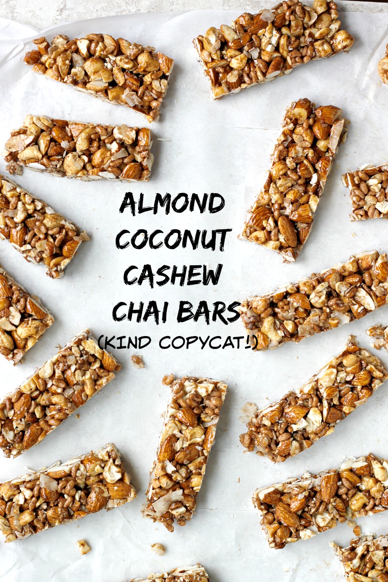 Homemade KIND Bars rival the version of the oh so good, but hard to come by, Almond Cashew Coconut Chai KIND Bars! These bars are so tasty, good for you, and come together easily and quickly, a perfect daily snack!